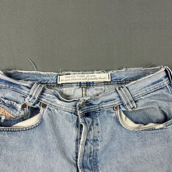 Diesel Jeans Men 34x32 Blue Button Fly Straight Leg Y2K Dingy Distressed - Picture 8 of 14